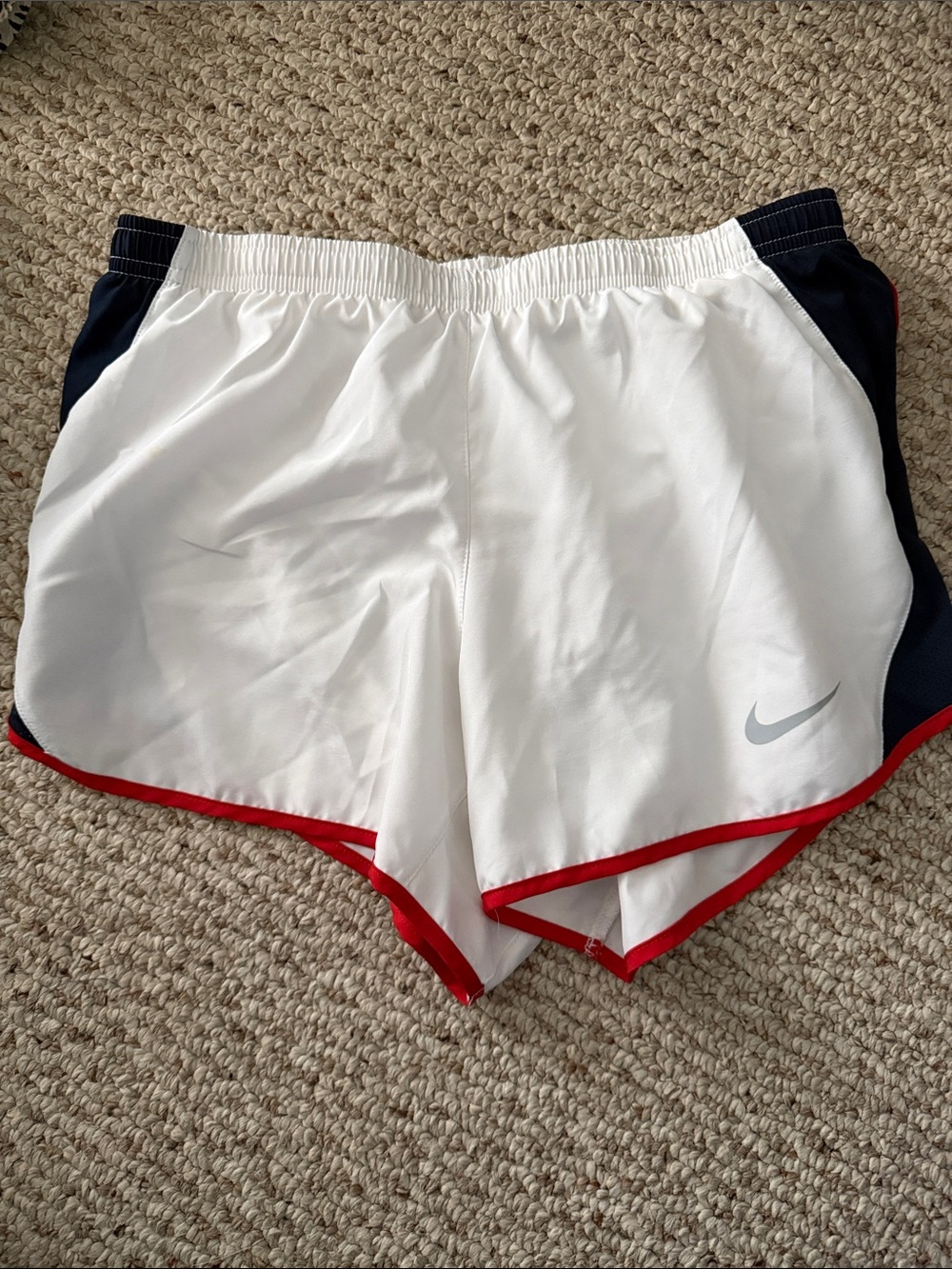 Women's White and Navy Blue Athletic Shorts